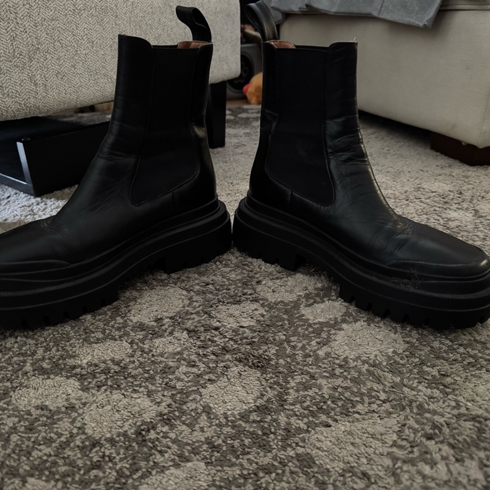 Zara Black Leather Chunky Boots - Picture 5 of 8